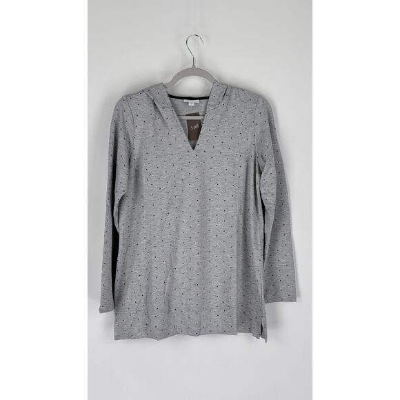 J Jill Seamed Polka Dot Hoodie Tunic Shirt Womens Size Small New Grey Black - Picture 10 of 15